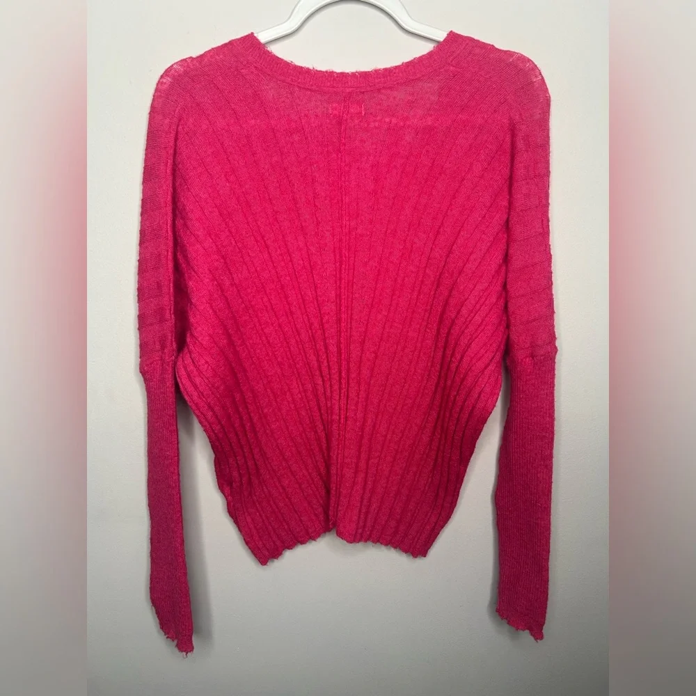 Anthropologie Pilcro Ribbed Light Wool Knit Sweater Pullover V-Neck Hot Pink S